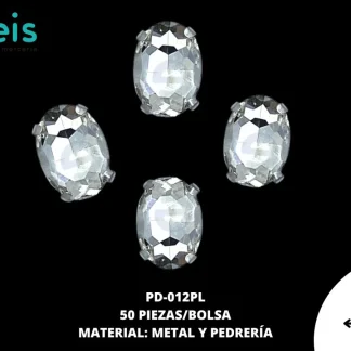REMACHE COSTURA OVAL PIEDRA PD-012PL 10mmX14mm 50 PZ/PQT PLATA