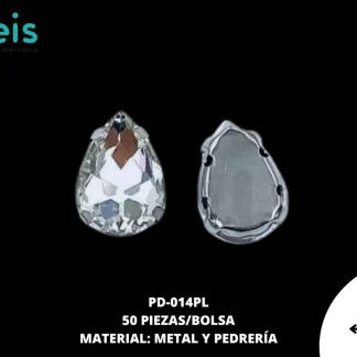 REMACHE COSTURA GOTA PIEDRA PD-014PL 10mmX14mm 50 PZ/PQT PLATA