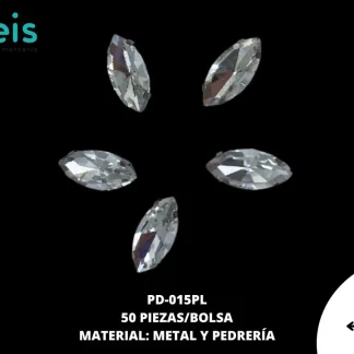 REMACHE COSTURA LAGRIMA PIEDRA PD-015PL 7mmX15mm 50 PZ/PQT PLATA