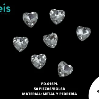 REMACHE COSTURA CORAZON PIEDRA PD-016PL 10mmX10mm 50 PZ/PQT PLATA