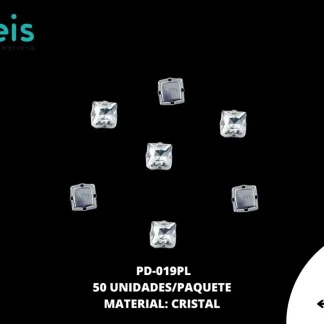 PIEDRA CUADRADA 8MM 50U/BOLSA PLATA