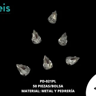 REMACHE COSTURA GOTA PIEDRA PD-021PL 7mmX10mm 50 PZ/PQT PLATA