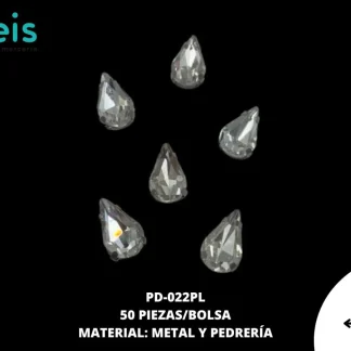 REMACHE COSTURA GOTA PIEDRA PD-022PL 10mmX14mm 50 PZ/PQT PLATA