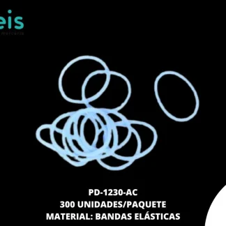 KIT BANDAS ELASTICAS-AGUJA-12TERMINALES AZUL CELESTE 300 u/pqt