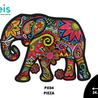 PARCHES BORDADOS Y ESTAMBRE ELEFANTE DE FLORES PX04 24.5cmX18.8cm MULTICOLOR