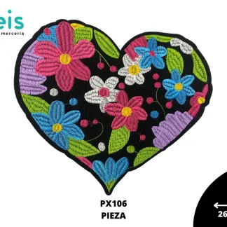 PARCHES BORDADOS Y ESTAMBRE CORAZON DE FLORES PX106 26cmX23cm MULTICOLOR