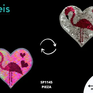 PARCHES LENTEJUELA REVERSIBLE FLAMINGO SP1145 20.5cmX19.5cm ROSA/PLATA