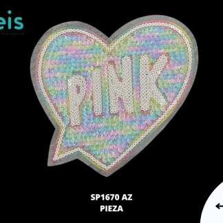 PARCHES LENTEJUELA CORAZON PINK SP1670AZ 23cmX22cm AZUL