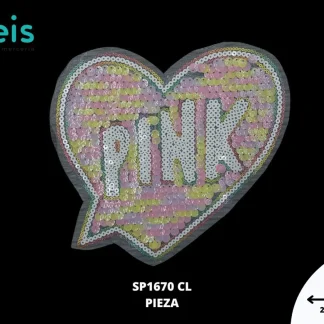 PARCHES LENTEJUELA CORAZON PINK SP1670CL 23cmX22cm CORAL