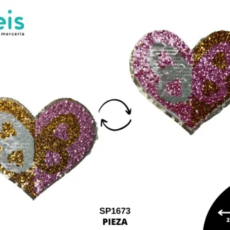 PARCHES LENTEJUELA REVERSIBLE CORAZON ALAS MARIPOSA SP1673 22cmX19.5cm DORADO/ROSA