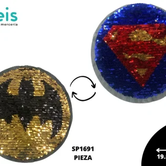 PARCHES LENTEJUELA REVERSIBLE BATMAN/SUPERMAN SP1691 19.5cmX19.5cm