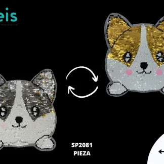 PARCHES LENTEJUELA REVERSIBLE PERRITO SP2081 21cmX23cm PLATA/DORADO