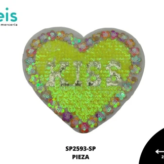 PARCHES LENTEJUELA CORAZON KISS SP2593-SP 21cmX18.5cm NEON