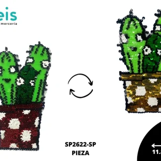 PARCHES LENTEJUELA REVERSIBLE FAMILIA CACTUS SP2622-SP 11.8cmX20cm