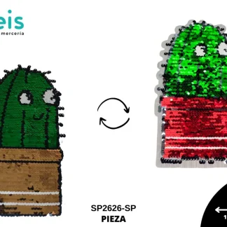 PARCHES LENTEJUELA REVERSIBLE CACTUS FELIZ SP2626-SP 11cmX20cm