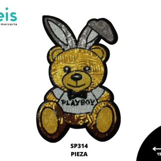 PARCHES LENTEJUELA OSO MOSCHINO PLAYBOY SP314 15.3cmX25cm DORADO