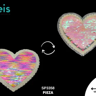 PARCHES LENTEJUELA REVERSIBLE CORAZON CUERDA SP3358 17.8cmX15.5cm MULTICOLOR