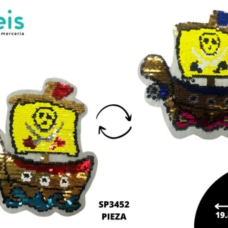 PARCHES LENTEJUELA REVERSIBLE BARCO PIRATA SP3452 19.8cmX21cm