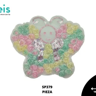 PARCHES BORDADOS Y ESTAMBRE MARIPOSA CON CARITA SP379 19.5cmX16.5cm MULTICOLOR
