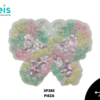 PARCHES BORDADOS Y ESTAMBRE MARIPOSA CON LENTEJUELA SP380 20cmX16cm MULTICOLOR