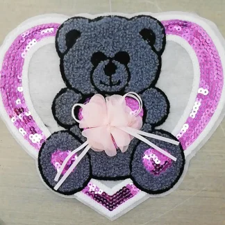 PARCHES BORDADOS Y ESTAMBRE OSO CORAZON CON LENTEJUELA SP3903-AM