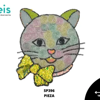 PARCHES LENTEJUELA GATO CON MOÑO SP396 16.5cmX19.5cm