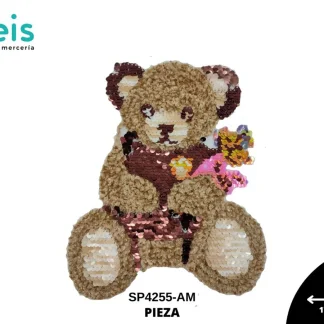 PARCHES BORDADOS Y ESTAMBRE OSO CON LENTEJUELA SP4255-AM 17cmX21.5cm CAFE