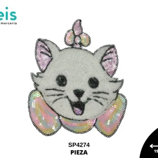 PARCHES BORDADOS Y ESTAMBRE GATO MARIE CON LENTEJUELA SP4274 15.5cmX19cm