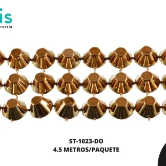 STRASS PLAST CONICO S/PUNTA 10mm DORADO 4.5 mts