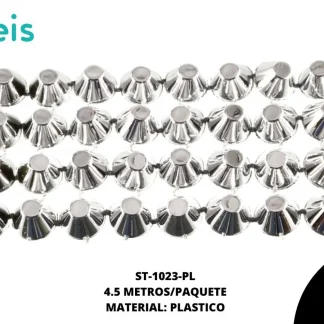 STRASS PLAST CONICO S/PUNTA 10mm PLATA 4.5 mts