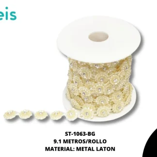 STRASS PLAST PERLA FLOR 15mm REF: AC8041 BEIGE 9.1 m/rollo