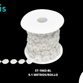 STRASS PLAST PERLA FLOR 15mm REF: AC8041 BLANCO 9.1 m/rollo