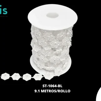STRASS PLAST PERLA FLOR 18mm REF: AC8056 BLANCO 9.1 m/rollo