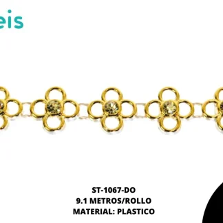 STRASS PLAST PDRA FLOR 9mm REF: 2 DORADO 9.1m/rollo