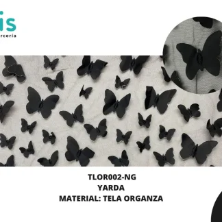 TELA ORGANZA MARIPOSAS REF: DLF0811 NEGRO