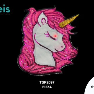PARCHES LENTEJUELA UNICORNIO CON 2 LUZ LED PERFIL TSP2097 19cmX23cm