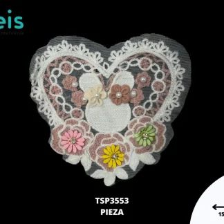 PARCHES BORDADOS Y ESTAMBRE CORAZON CONEJO CON FLOR TSP3553 15.5cmX15cm