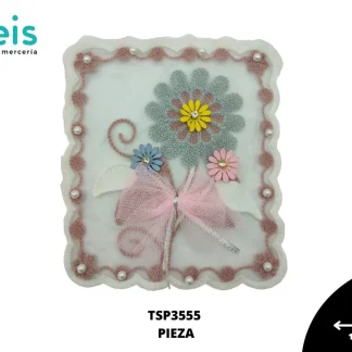 PARCHES BORDADOS Y ESTAMBRE CUADRO FLOR CON PERLA TSP3555 15cmX17.5cm