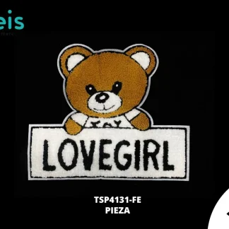 PARCHES BORDADOS Y ESTAMBRE OSO CARTEL LOVEGIRL TSP4131-FE 24cmX20.5cm BLANCO/CAFÉ