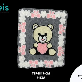 PARCHES BORDADOS Y ESTAMBRE CUADRO CON OSO MARCO FLOR Y MOÑO TSP4817-CM 17cmX20cm