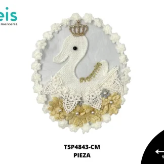 PARCHES BORDADOS Y ESTAMBRE CISNE CON CORONA TSP4843-CM 15cmX18cm BLANCO