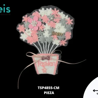 PARCHES BORDADOS Y ESTAMBRE RAMO DE FLORES TSP4855-CM 13cmX18cm ROSA