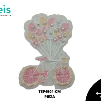 PARCHES BORDADOS Y ESTAMBRE BICICLETA CON GLOBOS Y PERLA TSP4901-CM 11cmX15cm