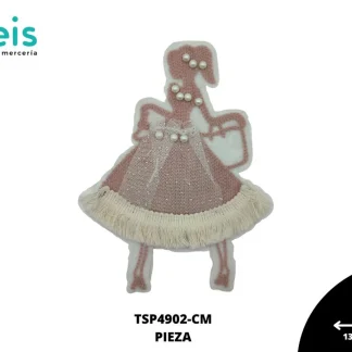 PARCHES BORDADOS Y ESTAMBRE NIÑA CON VESTIDO Y BOLSO PERLAS TSP4902-CM 13.5cmX18.5cm ROSA