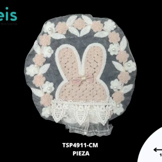 PARCHES BORDADOS Y ESTAMBRE CABEZA CONEJO CIRCULO FLORAL CON PERLA TSP4911-CM 16cmX18cm