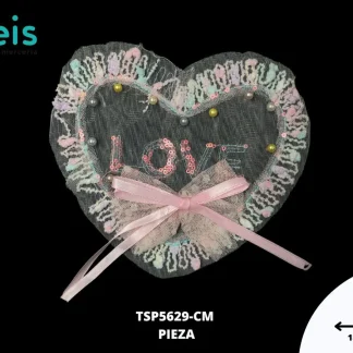 PARCHES BORDADOS Y ESTAMBRE CORAZON MOÑO TULL TSP5629-CM 18cmX14cm ROSA