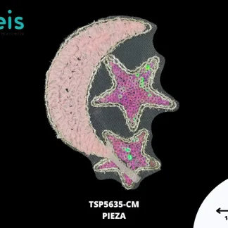 PARCHES BORDADOS Y ESTAMBRE LUNA ESTRELLAS LENTEJUELA TSP5635-CM 14cmX18m