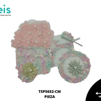 PARCHES BORDADOS Y ESTAMBRE TRICICLO CON FLORES TUL CON PERLA TSP5652-CM 16.5cmX13cm