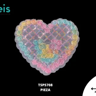 PARCHES BORDADOS Y ESTAMBRE CORAZON CON FLORES TSP5708 21cmX19cm