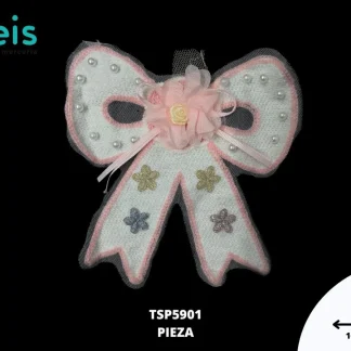 PARCHES BORDADOS Y ESTAMBRE MOÑO CON PERLAS TSP5901 16cmX17cm